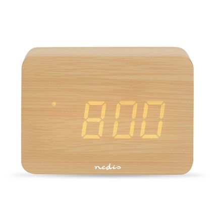 Digitaler Wecker mit LED-Display und Thermometer, 5V/3xAAA, aus Holz