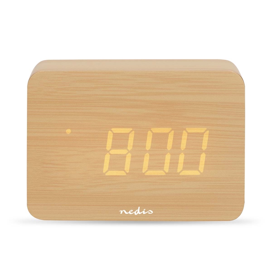 Digitaler Wecker mit LED-Display und Thermometer, 5V/3xAAA, aus Holz