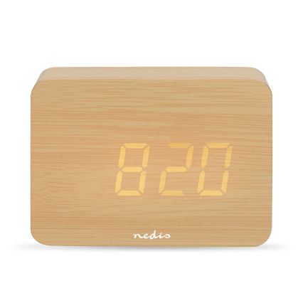 Digitaler Wecker mit LED-Display und Thermometer, 5V/3xAAA, aus Holz