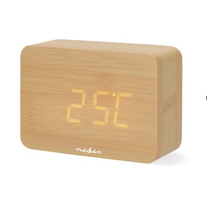 Digitaler Wecker mit LED-Display und Thermometer, 5V/3xAAA, aus Holz