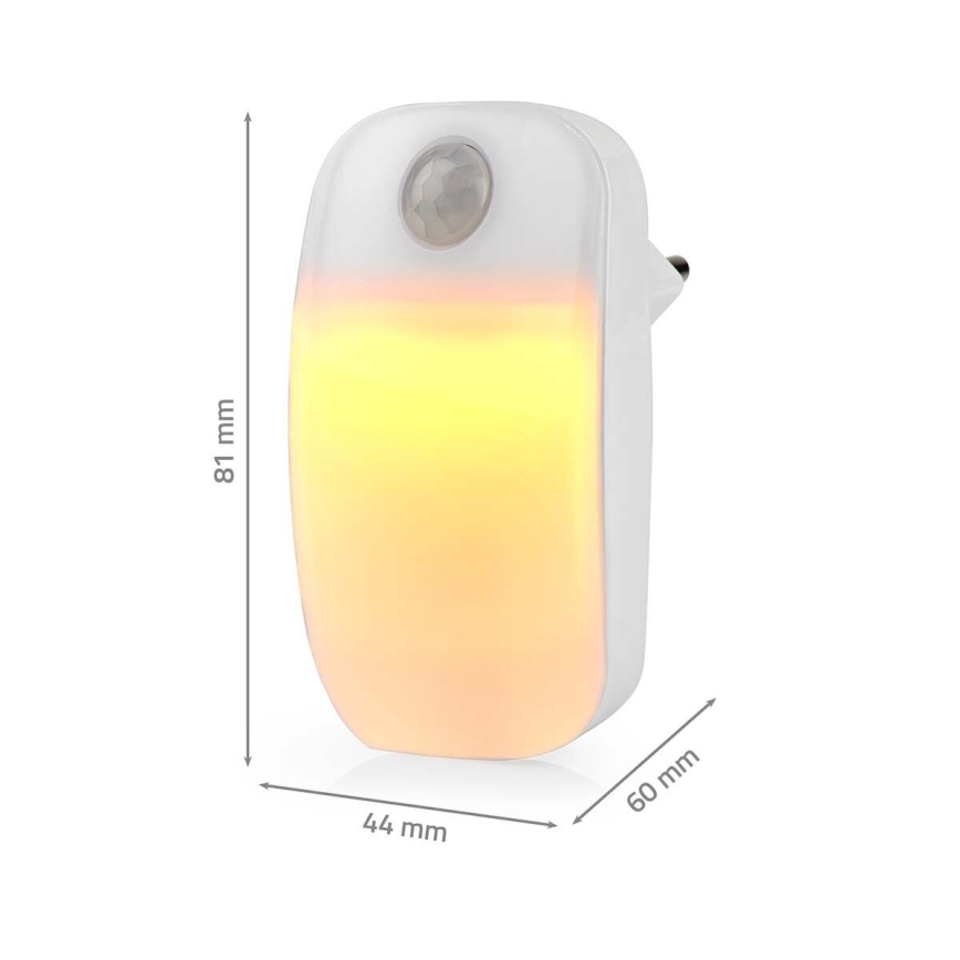 Steckdosen-Orientierungsleuchte mit Bewegungs- und Dämmerungssensor LED/0,55W/230V weiß