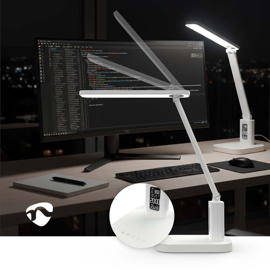 Dimm- und wiederaufladbare Touch-Tischlampe mit Display, LED/7,5W/1200 mAh, 3000/4000/5700K, CRI 90, weiß