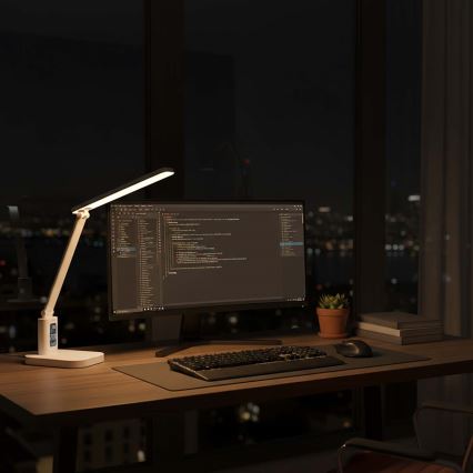 Dimm- und wiederaufladbare Touch-Tischlampe mit Display, LED/7,5W/1200 mAh, 3000/4000/5700K, CRI 90, weiß