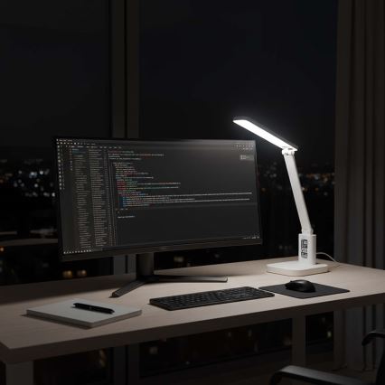 Dimm- und wiederaufladbare Touch-Tischlampe mit Display, LED/7,5W/1200 mAh, 3000/4000/5700K, CRI 90, weiß
