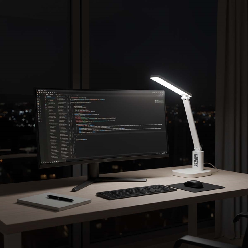 Dimm- und wiederaufladbare Touch-Tischlampe mit Display, LED/7,5W/1200 mAh, 3000/4000/5700K, CRI 90, weiß