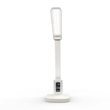 Dimm- und wiederaufladbare Touch-Tischlampe mit Display, LED/7,5W/1200 mAh, 3000/4000/5700K, CRI 90, weiß