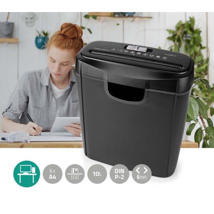 Aktenvernichter A4, 10 l Auffangbehälter, 230 V, schwarz