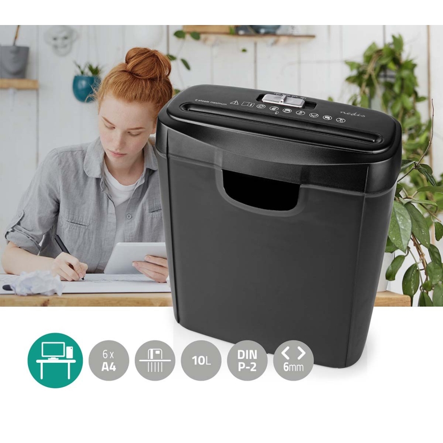 Aktenvernichter A4, 10 l Auffangbehälter, 230 V, schwarz