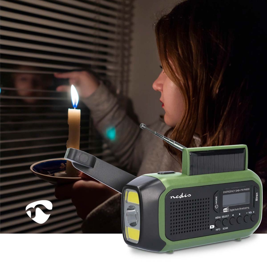 DAB+/FM-Kurbelradio mit Solarpanel und LED-Taschenlampe, 5 V/2500 mAh, grün/schwarz