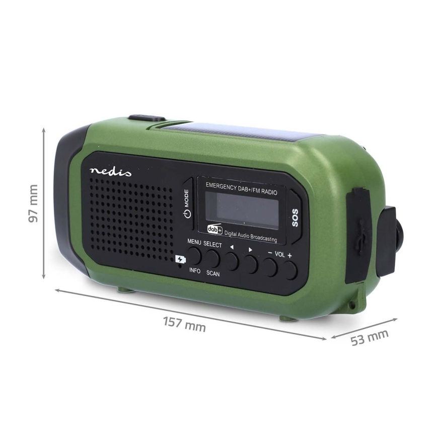 DAB+/FM-Kurbelradio mit Solarpanel und LED-Taschenlampe, 5 V/2500 mAh, grün/schwarz
