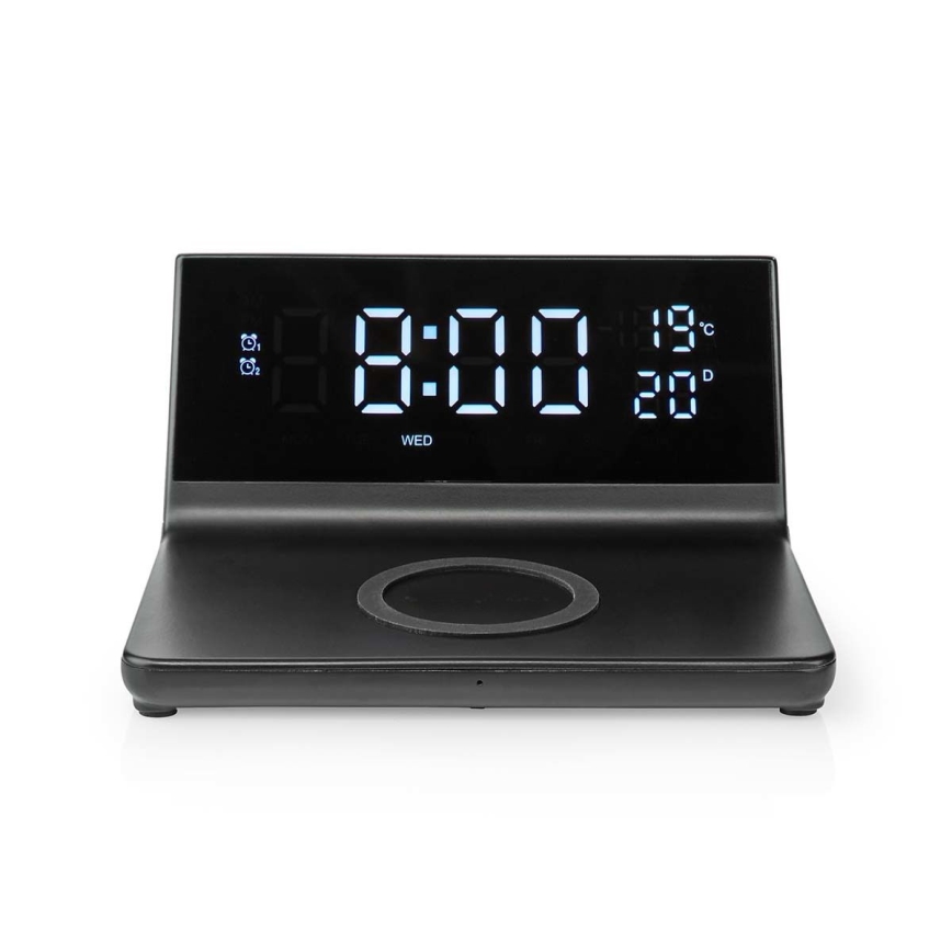 Wecker mit LCD-Anzeige und kabellosem Ladegerät 15W/230V + 1xCR2032 schwarz