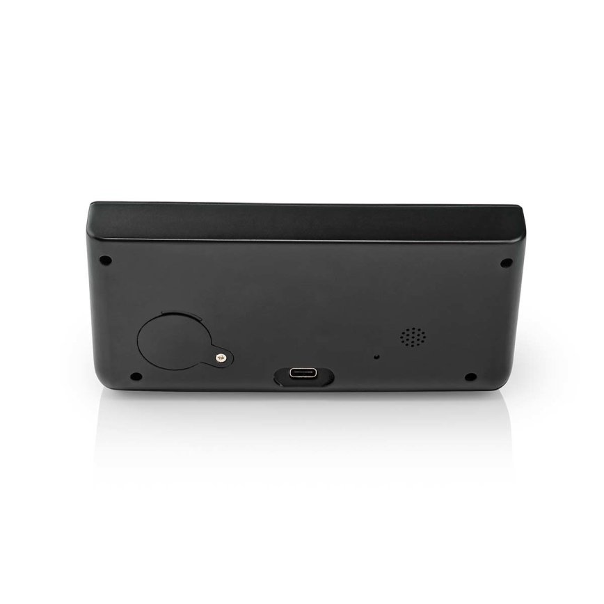 Wecker mit LCD-Anzeige und kabellosem Ladegerät 15W/230V + 1xCR2032 schwarz
