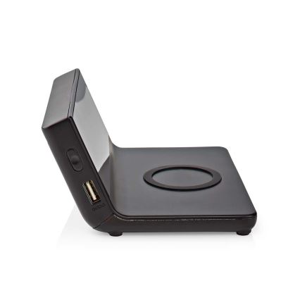 Wecker mit LCD-Anzeige und kabellosem Ladegerät 15W/230V + 1xCR2032 schwarz
