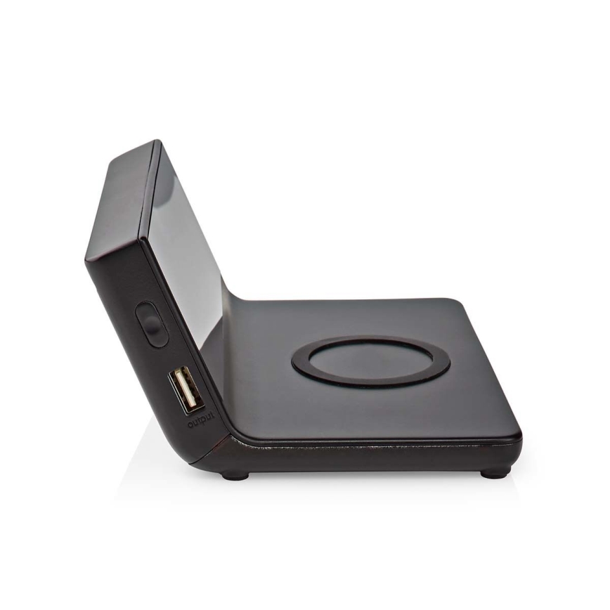 Wecker mit LCD-Anzeige und kabellosem Ladegerät 15W/230V + 1xCR2032 schwarz