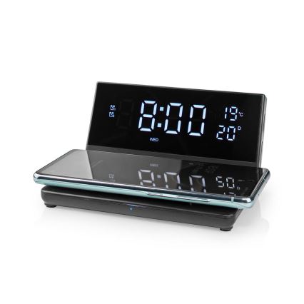 Wecker mit LCD-Anzeige und kabellosem Ladegerät 15W/230V + 1xCR2032 schwarz