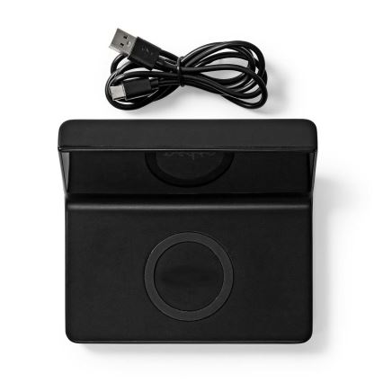 Wecker mit LCD-Anzeige und kabellosem Ladegerät 15W/230V + 1xCR2032 schwarz