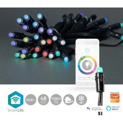 Nedis WIFILP01C48 - LED-RGB-Outdoor Weihnachtskette 48xLED 13,8m IP65 WLAN Tuya