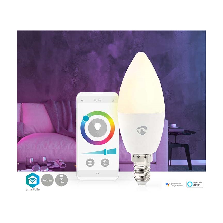 LED-RGB-Glühbirne dimmbar Smartlife E14/4,9W/230V Wi-Fi 2700-6500K