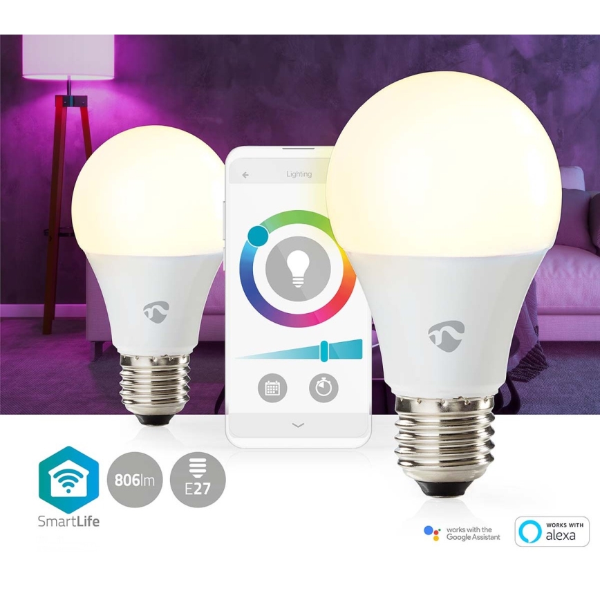 SET 2x Dimmbare LED-RGBW-Glühbirne SmartLife E27/9W/230V WLAN 2700-6500K