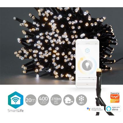 Nedis WIFILX02W400 - LED Weihnachtskette 400xLED/8 Funktionen 25m IP65 Wi-Fi Tuya warm- bis kaltweiß.