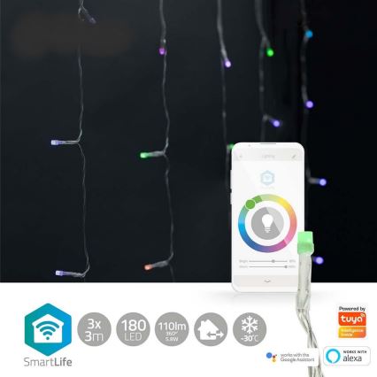 LED RGB Weihnachts-Lichtervorhang 180xLED/7 Funktionen 6m IP65 Wi-Fi Tuya