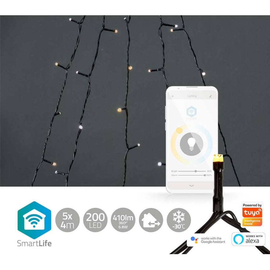 LED Außen-Weihnachts-Lichtervorhang 200xLED/8 Funktionen 5x4m IP65 Wi-Fi Tuya warmweiß bis kaltweiß