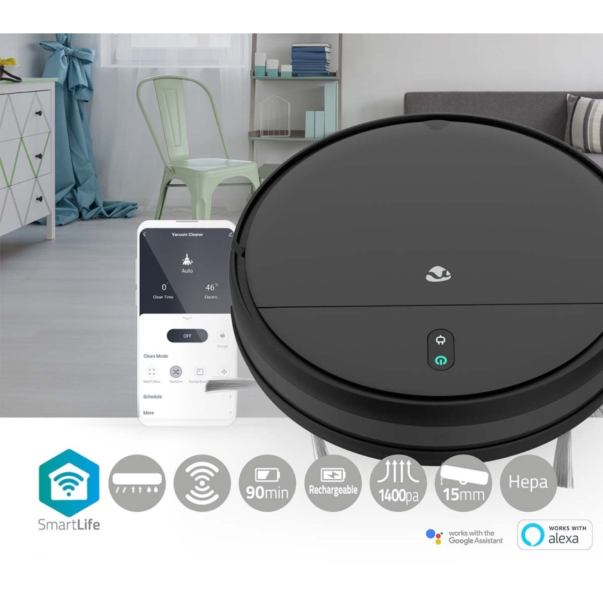 Smart-Staubsaugerroboter  mit Wischmopp 28W/2500 mAh Wi-Fi schwarz + Fernbedienung