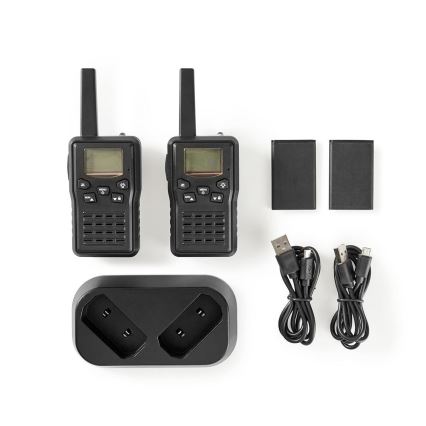 SET 2x Aufladbares Walkie-Talkie mit LED-Licht 1300 mAh Bereich 10 km