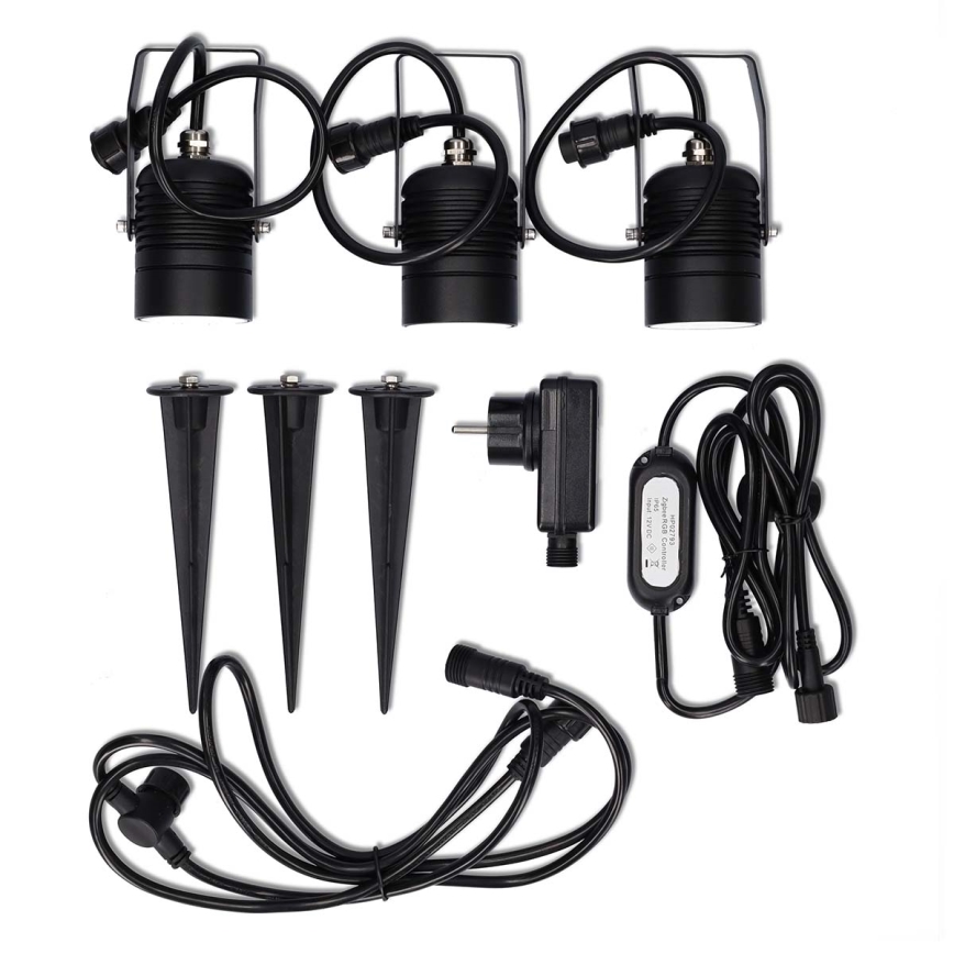 3er-Set SmartLife dimmbare RGBW-LED-Außenleuchten, 3 W, 230 V, IP65, Wi‑Fi (Tuya), schwarz