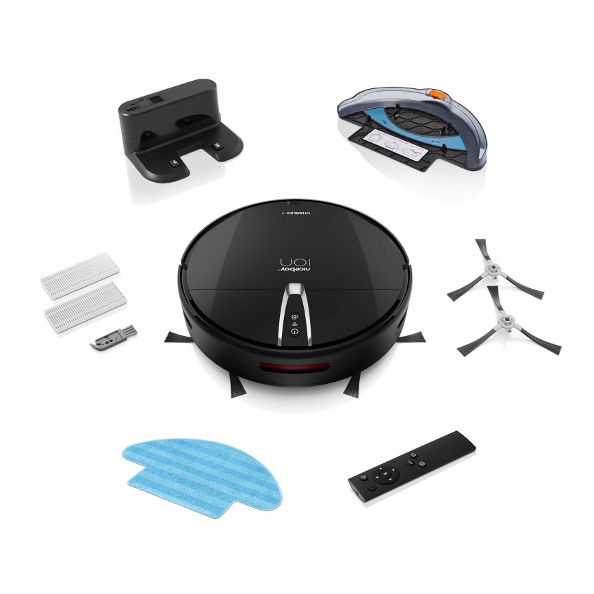 Niceboy ION Charles i4 - Intelligenter 2-in-1 Saugroboter 4400 mAh Wi-Fi Schwarz + Fernbedienung