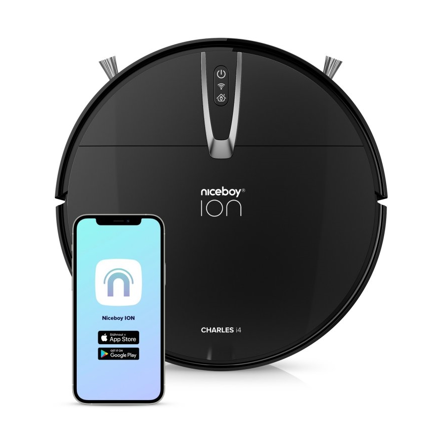 Niceboy ION Charles i4 - Intelligenter 2-in-1 Saugroboter 4400 mAh Wi-Fi Schwarz + Fernbedienung