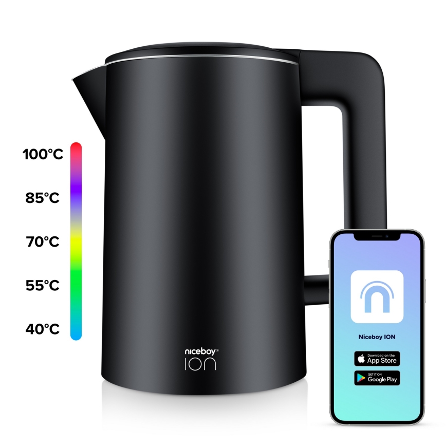Niceboy ION SmartKettle - Smart-Wasserkocher mit Thermoregulierung 1,7 l 2200W/230V Wi-Fi schwarz