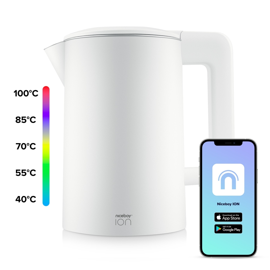Niceboy ION SmartKettle - Smart-Wasserkocher mit Thermoregulierung 1,7 l 2200W/230V Wi-Fi weiß