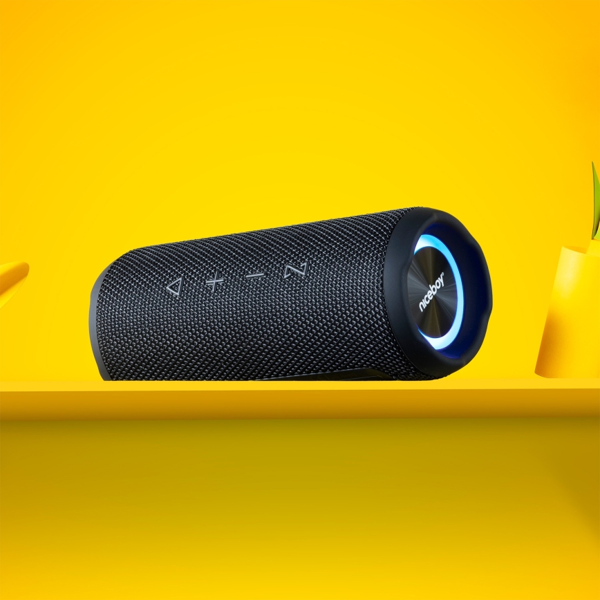 Niceboy Nexus - LED kabelloser Lautsprecher mit Mikrofon 26W/4000 mAh IPX6 schwarz