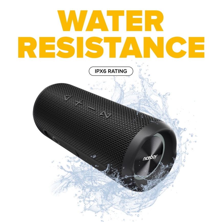 Niceboy Nexus - LED kabelloser Lautsprecher mit Mikrofon 26W/4000 mAh IPX6 schwarz