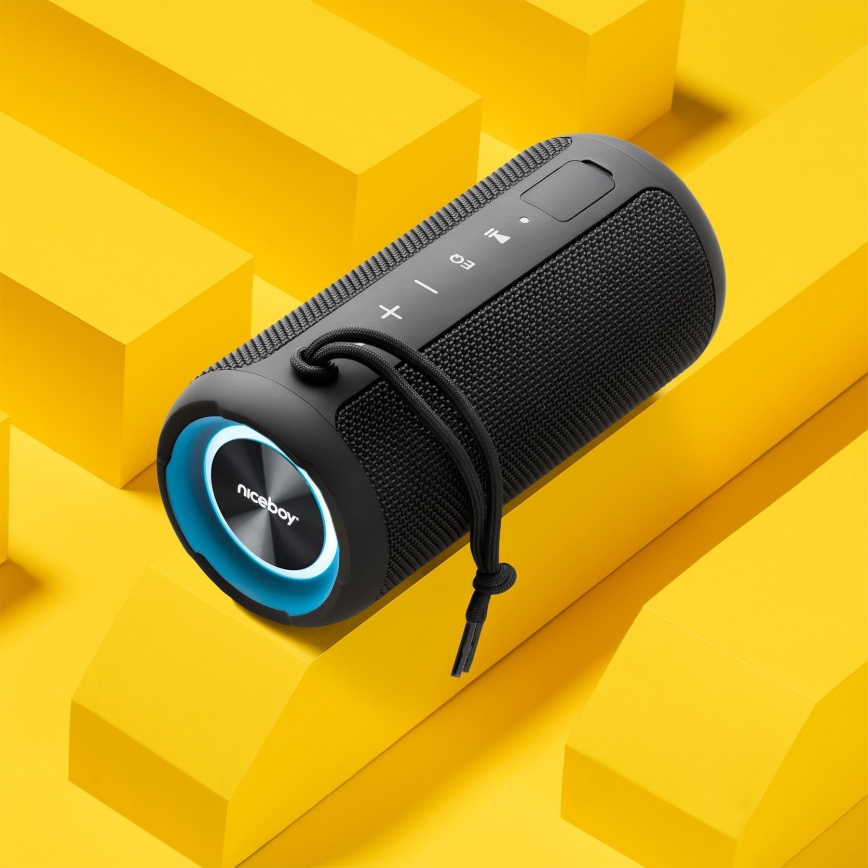 Niceboy Orion - LED kabelloser Lautsprecher mit Mikrofon 24W/2200 mAh IPX7 Schwarz