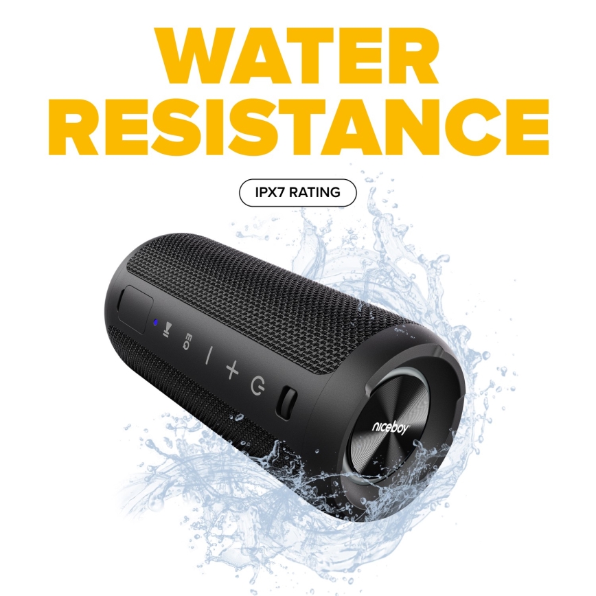 Niceboy Orion - LED kabelloser Lautsprecher mit Mikrofon 24W/2200 mAh IPX7 Schwarz
