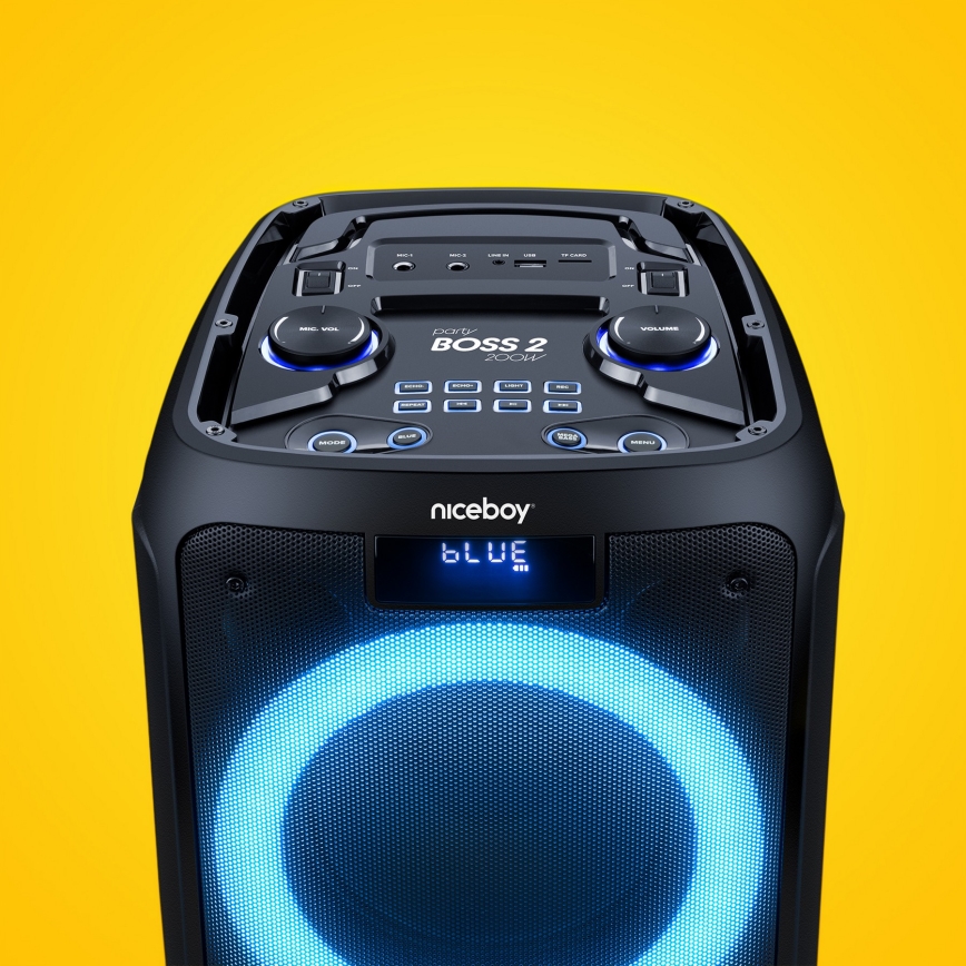 Niceboy PARTY Boss 2 - Kabelloser LED-Lautsprecher mit Mikrofon und Powerbank Funktion 200W/4500 mAh + Fernbedienung