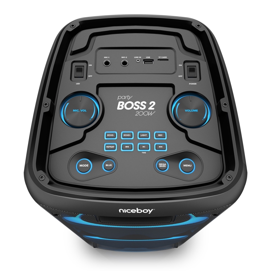 Niceboy PARTY Boss 2 - Kabelloser LED-Lautsprecher mit Mikrofon und Powerbank Funktion 200W/4500 mAh + Fernbedienung
