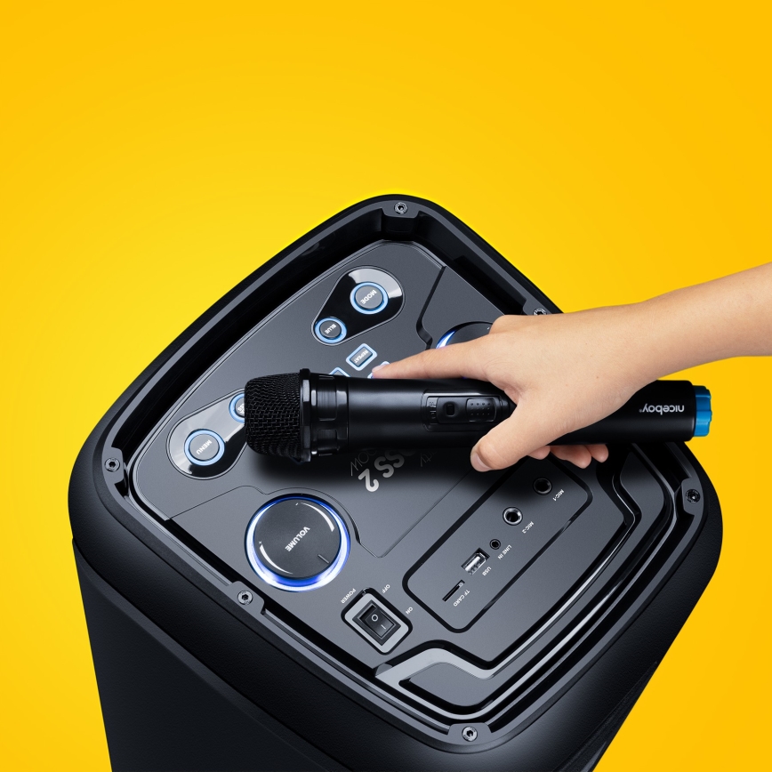 Niceboy PARTY Boss 2 - LED kabelloser Lautsprecher mit Mikrofon und Powerbank-Funktion 200W/4500 mAh + Fernbedienung