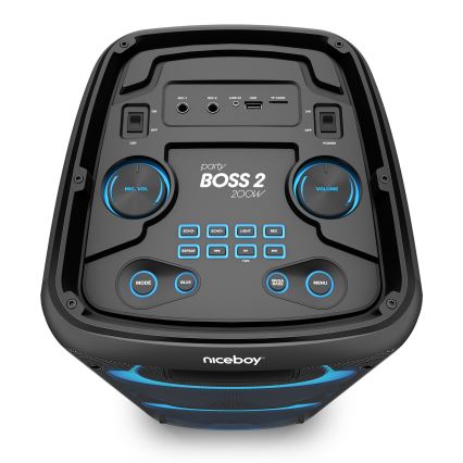 Niceboy PARTY Boss 2 - LED kabelloser Lautsprecher mit Mikrofon und Powerbank-Funktion 200W/4500 mAh + Fernbedienung