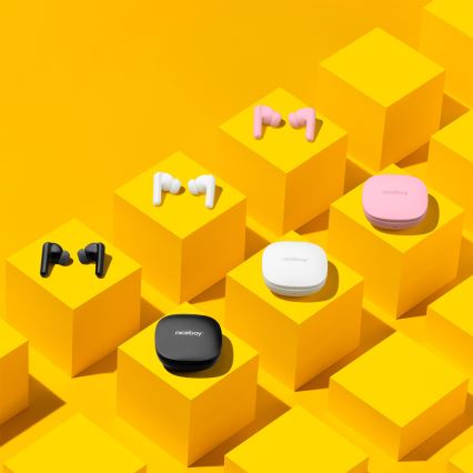 Niceboy Pins 4 PRO – Kabellose In‑Ear‑Kopfhörer mit ANC, 380 mAh Ladeetui + 2×35 mAh Ohrhörer, IP54, rosa