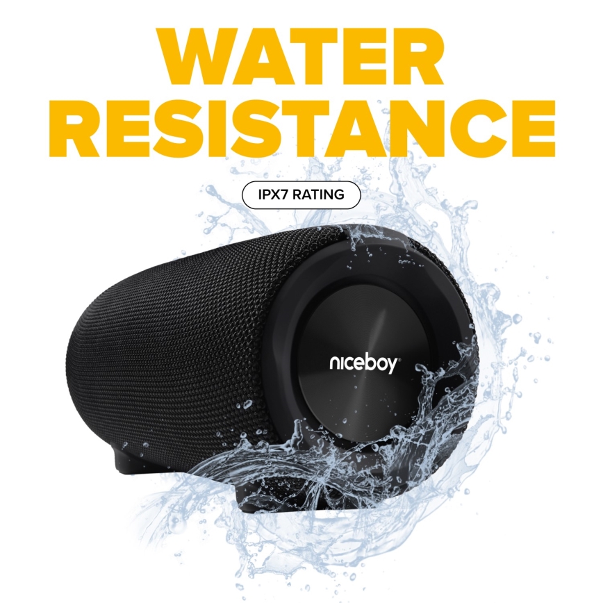 Niceboy Titan 4 - LED kabelloser Lautsprecher mit Mikrofon und Powerbank-Funktion 50W/4000 mAh IPX7 Schwarz