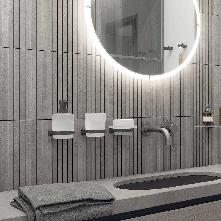 NIMCO MAC 2905831C-T-90 - Wandmontierter Seifenspender und Zahnbürstenhalter MAYA 320 mm matt Glas/matt schwarz