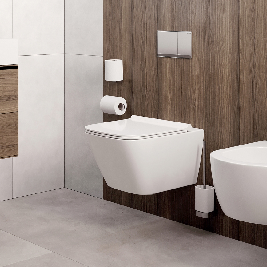 NIMCO NK Set-94KN-26 - Toilettenbürste wandmontiert und Toilettenpapierhalter NIKAU weiß/glänzendes Chrom