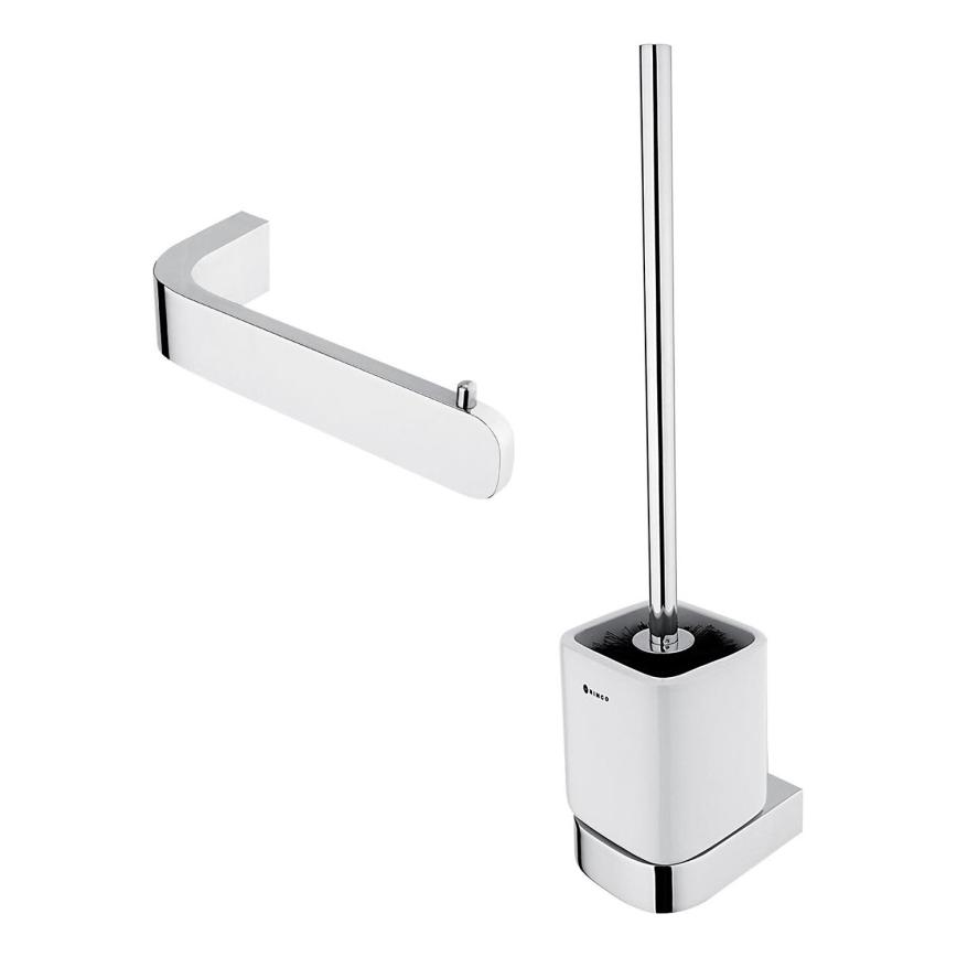 NIMCO NK Set-94KN-26 - Toilettenbürste wandmontiert und Toilettenpapierhalter NIKAU weiß/glänzendes Chrom