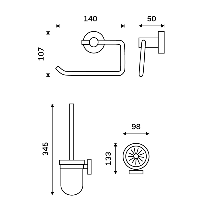 NIMCO UN Set-94WN-26 - Toilettenbürste wandmontiert und Toilettenpapierhalter UNIX glänzendes Chrom
