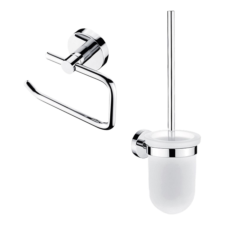 NIMCO UN Set-94WN-26 - Toilettenbürste wandmontiert und Toilettenpapierhalter UNIX glänzendes Chrom