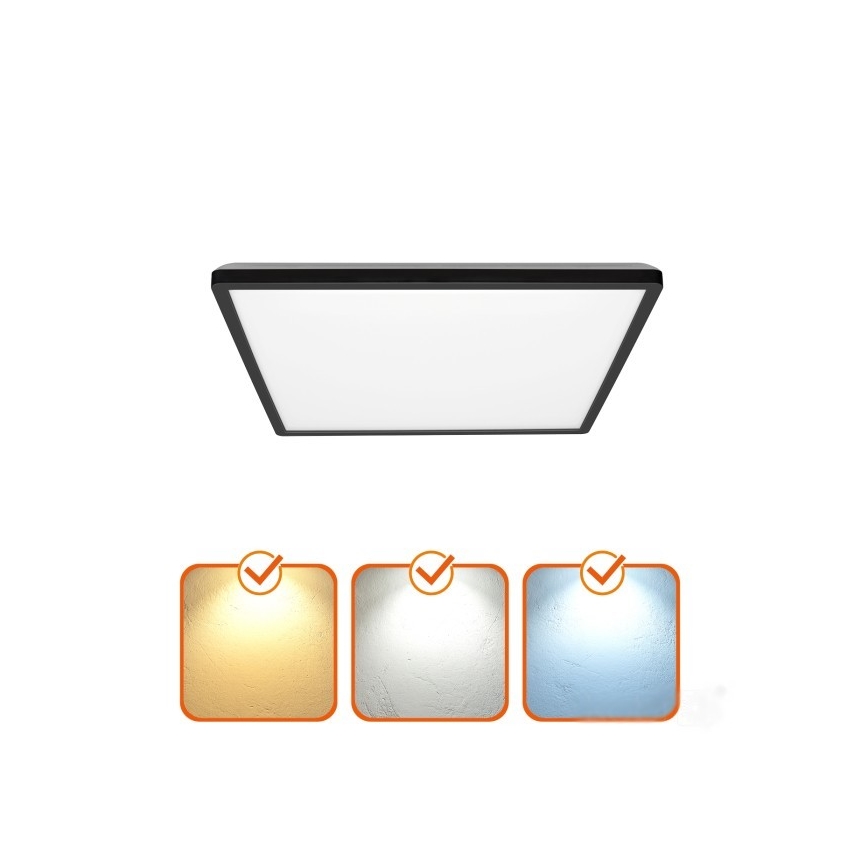 LED Badezimmer-Deckenleuchte NIVERA LED/18W/230V IP54 3000/4000/6000K 30x30 cm Schwarz