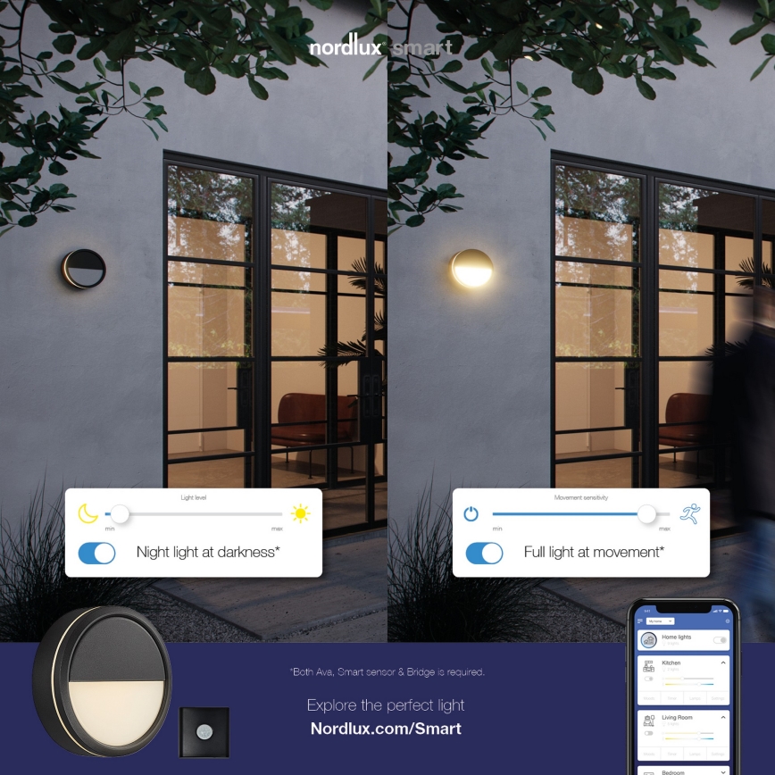 Nordlux - Dimmbare LED-Outdoor-Wandleuchte AVA SMART LED/9,5W/230V 2700K IP54 schwarz